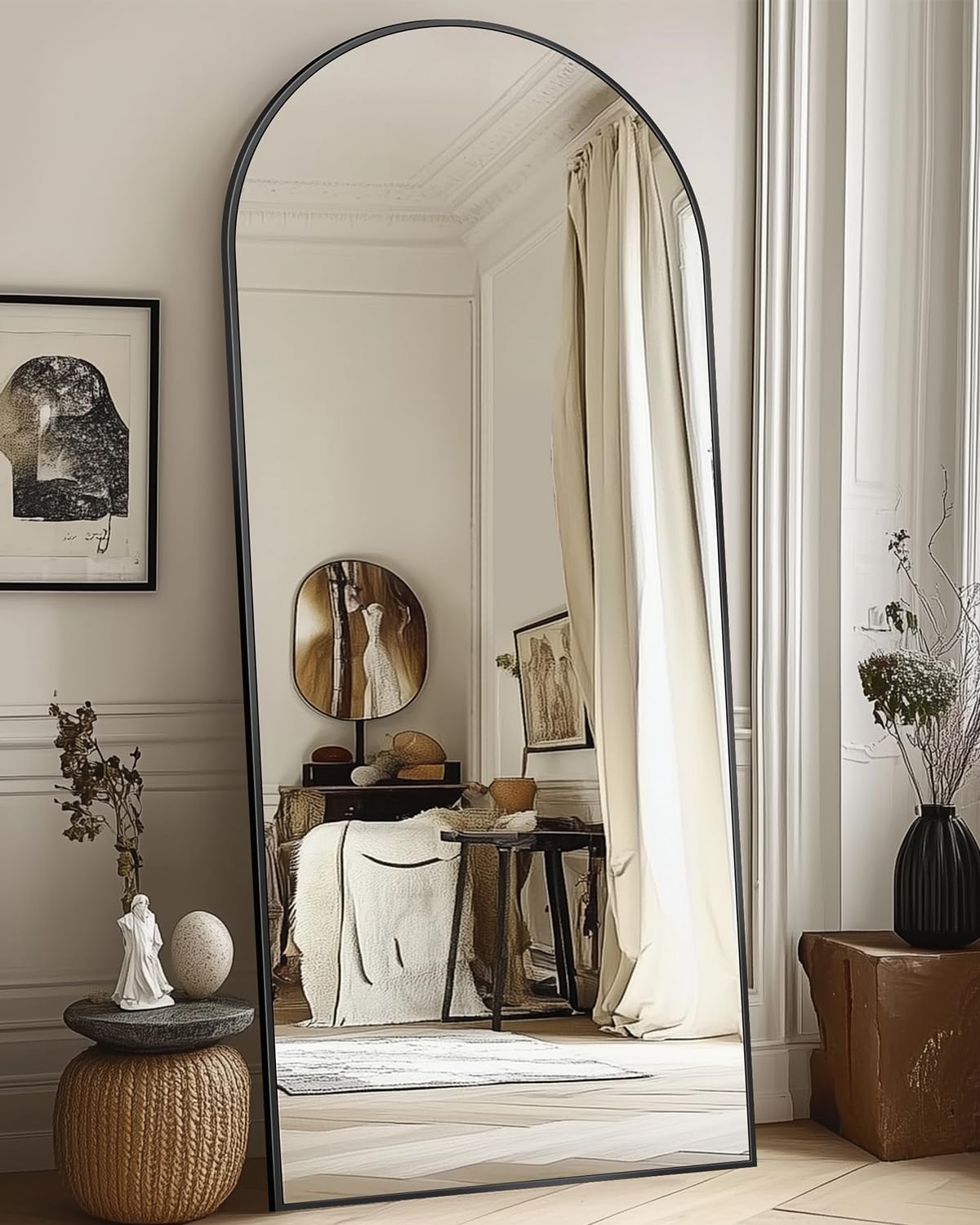 Antok Full Length Mirror, 58x19 Arched Floor Mirror, Glassless Mirror Full Length with Stand, Floor Mirrors Freestanding, Wall Mounted Mirrors for Living Room, Black